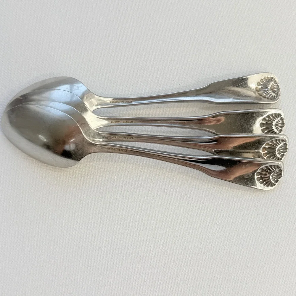 Oneida Teaspoons Unisex 6in Silver Good Chateau Shell Stainless Set of 4 109